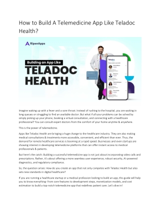 Transform Healthcare with a Telemedicine App Like Teladoc Health