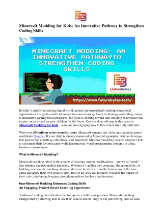 Minecraft Modding for Kids: An Innovative Pathway to Strengthen Coding Skills