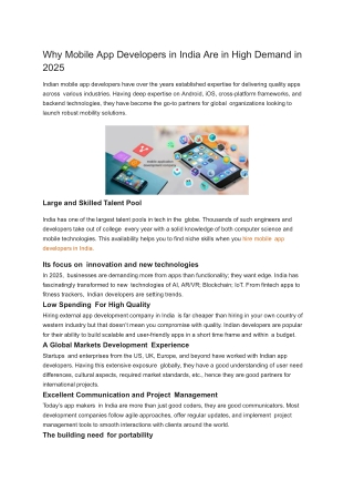 Why Mobile App Developers in India Are in High Demand in 2025