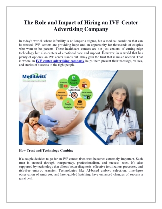 The Role and Impact of Hiring an IVF Center Advertising Company