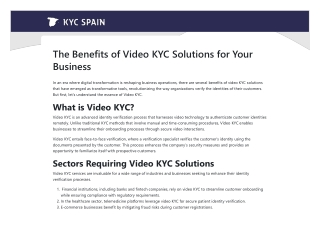 Benefits of Video KYC Solutions for your business - KYC Spain