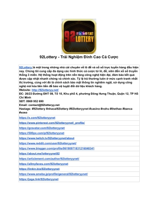 92Lottery - Trải Nghiệm Đỉnh Cao Cá Cược