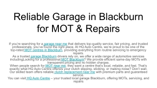 Reliable Garage in Blackburn for MOT & Repairs