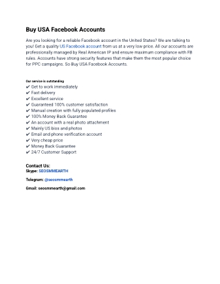 Buy USA Facebook Accounts  To Our Helpful Servicer Site