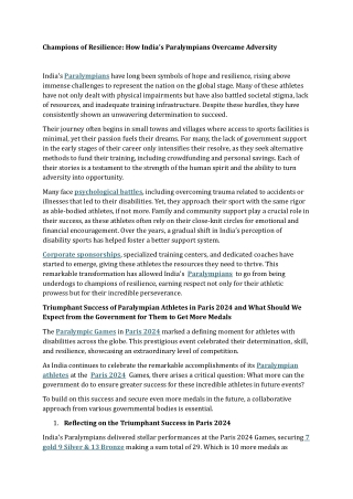 Champions of Resilience How India’s Paralympians Overcame Adversity