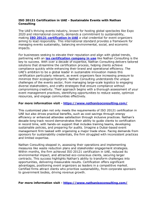 ISO 20121 Certification in UAE - Sustainable Events with Nathan Consulting