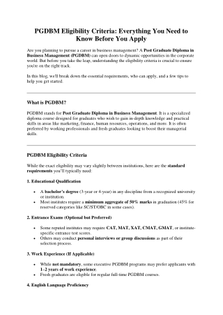 PGDBM Eligibility Criteria