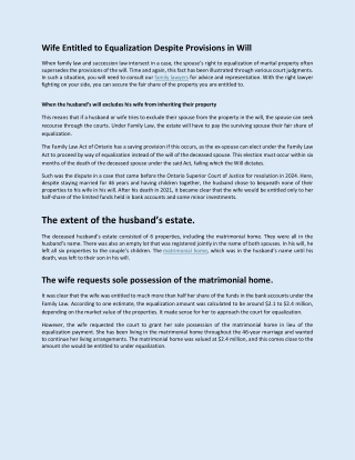 Wife Entitled to Equalization Despite Provisions in Will