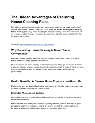 The Hidden Advantages of Recurring House Cleaning Plans