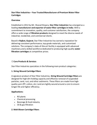 Star Filter Industries – Your Trusted Manufacturer of Premium Water Filter Cartridges (1)