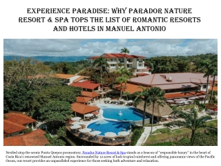 Experience Paradise Why Parador Nature Resort & Spa Tops the List of Romantic Resorts and Hotels in Manuel Antonio