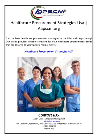 Healthcare Procurement Strategies Usa | Aapscm.org