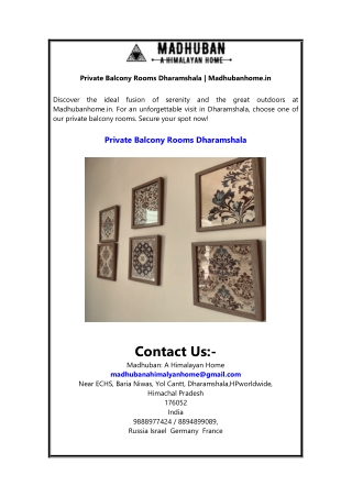 Private Balcony Rooms Dharamshala  Madhubanhome.in