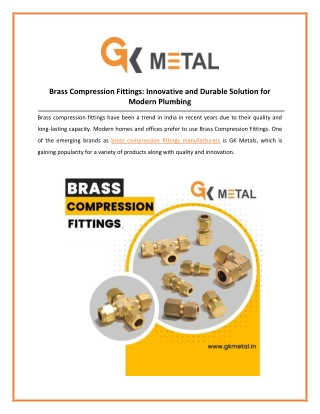 Brass Compression Fittings Manufacturer and Supplier in India