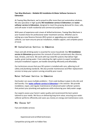 Two Way Mechanic – ro installation service in edmonton