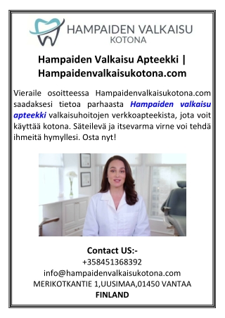 Hampaiden Valkaisu Apteekki Hampaidenvalkaisukotona.com