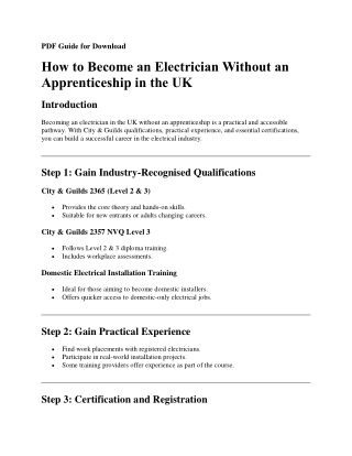 PDF Guide for Download How to Become an Electrician Without an Apprenticeship in the UK