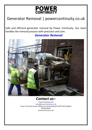 Generator Removal | powercontinuity.co.uk