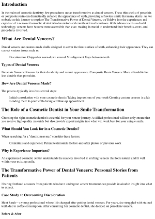 The Transformative Power of Dental Veneers: A Journey with a Cosmetic Dentist