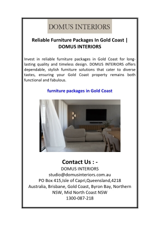Reliable Furniture Packages In Gold Coast  DOMUS INTERIORS