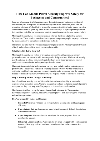 How Can Mobile Patrol Security Improve Safety for Businesses and Communities