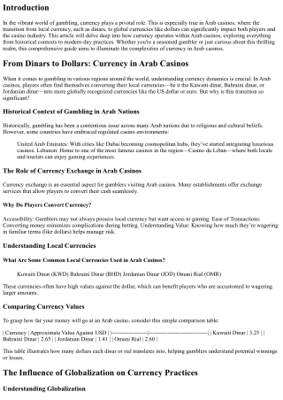 From Dinars to Dollars: Currency in Arab Casinos