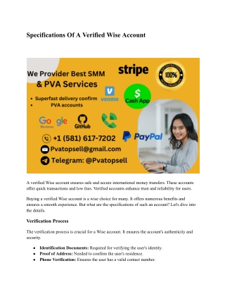 Specifications Of A Verified Wise Account