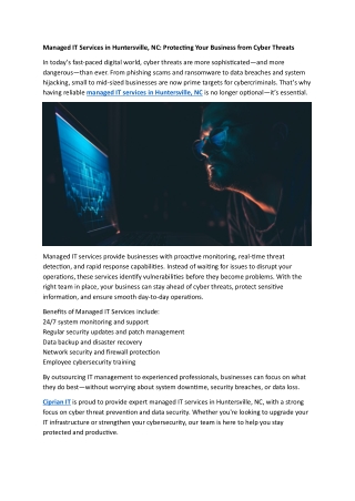 Managed IT Services in Huntersville, NC: Protecting Your Business from Cyber Thr
