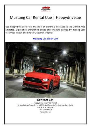 Mustang Car Rental Uae | Happydrive.ae