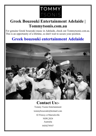 Greek Bouzouki Entertainment Adelaide | Tommytsonis.com.au