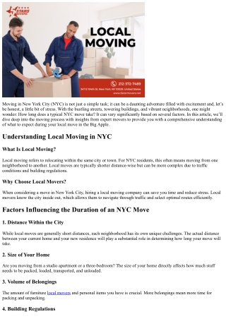 How Long Does a Typical NYC Move Take? Insight from Expert Movers