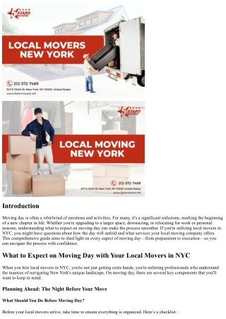 What to Expect on Moving Day with Your Local Movers in NYC