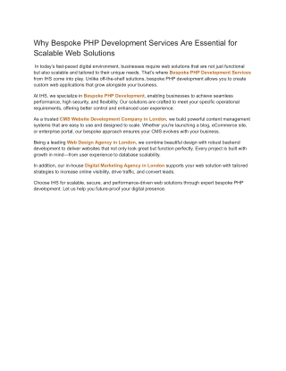 Why Bespoke PHP Development Services Are Essential for Scalable Web Solutions
