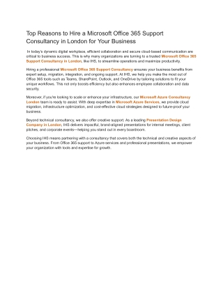 Top Reasons to Hire a Microsoft Office 365 Support Consultancy in London for Your Business