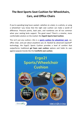 Ergo21 Sports Seat Cushion – Best Sports Cushion for Wheelchair Seats & Office