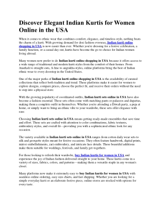 Elegant Indian Kurtis for Women Online in USA