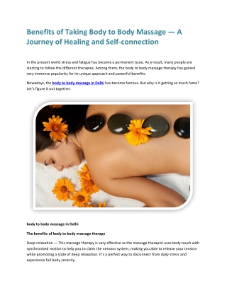 Benefits of Taking Body to Body Massage A Journey of Healing and Self-connection