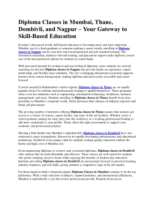 Diploma Classes in Mumbai, Thane, Dombivli, Nagpur