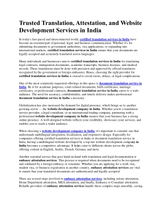 Trusted Translation, Attestation, W D Services in India