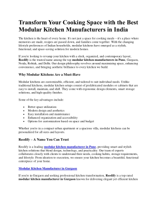 Reedify - Best Modular Kitchen Manufacturers in India