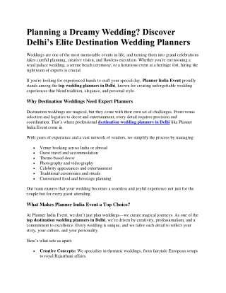 Delhi’s Elite Destination Wedding Planners - PIE