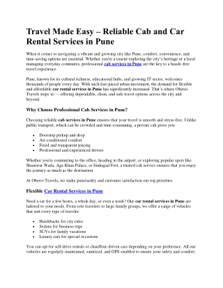 Reliable Cab and Car Rental Services in Pune