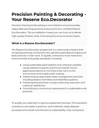 Precision Painting & Decorating - Your Resene Eco