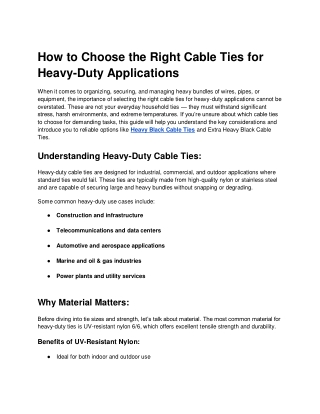 How to Choose the Right Cable Ties for Heavy-Duty Applications