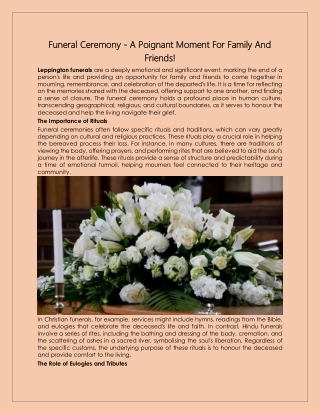 Funeral Ceremony - A Poignant Moment For Family And Friends!