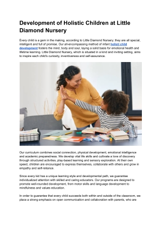 Development of Holistic Children at Little Diamond Nursery