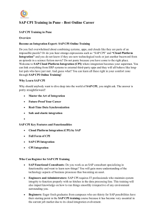 SAP CPI Training in Pune - Best Online Career