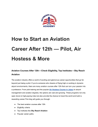 How to Start an Aviation Career After 12th — Pilot, Air Hostess & More