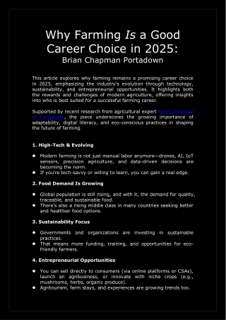 Brian Chapman Portadown, Why Farming Is a Good Career Choice in 2025