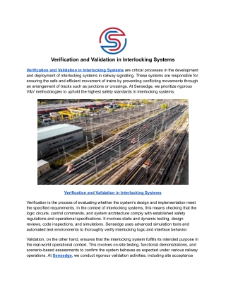 Verification and Validation in Interlocking Systems